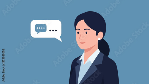 Businesswoman with Thought Bubble and Smiling Face.