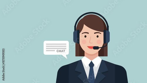 Woman Wearing Headset and Microphone Office.