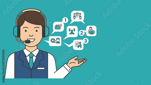 Customer Support Representative with Headset and Chat Bubbles.