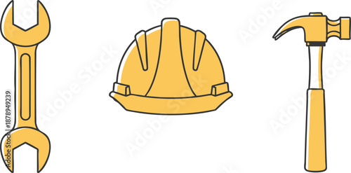 Simple construction tools vector illustration with a clean, modern hand-drawn style.