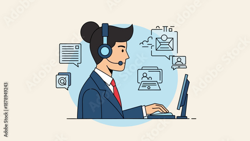 Customer Service Representative Working on Computer.