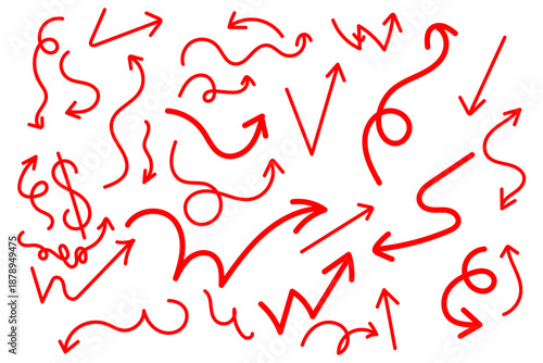 Collection of red arrows on white background