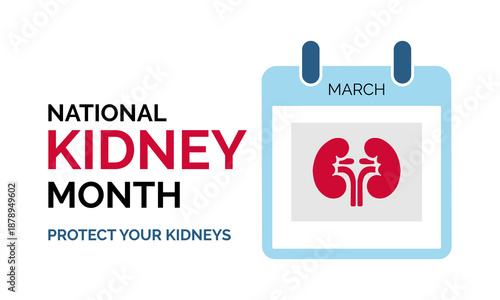 National Kidney Month is observed every March to raise awareness about kidney health, prevention, and early care. Banner poster, flyer and background design template.