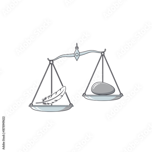 A classic balance scale with a light feather on one side and a heavy stone on the other, illustrating weight difference.