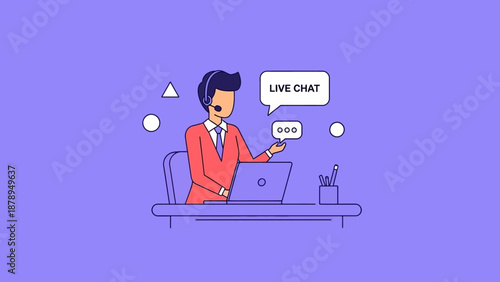 Man in Suit Using Laptop for Live Chat.