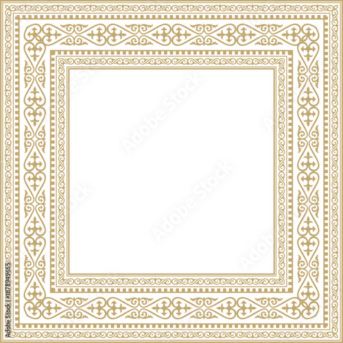 Vector golden square Kazakh national ornament. Ethnic pattern of the peoples of the Great Steppe,