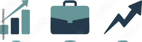 Business growth and success concept with briefcase and rising arrow vector illustration