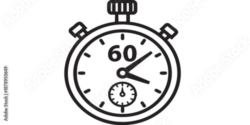 Stopwatch vector icon, timer symbol, timekeeping concept, black outline and filled style, isolated on transparent background, simple modern design