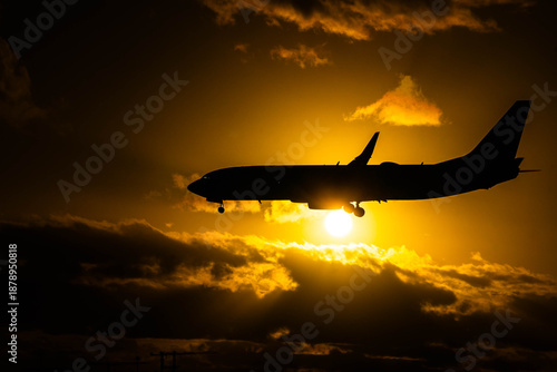 airplane in the sunset
