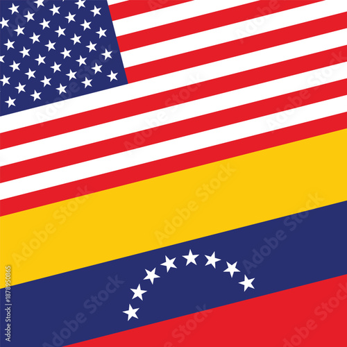 Venezuela and USA flag square background vector illustration. Venezuela and United States flags symbol. American flag vs. Venezuelan flag vector. Template for background, banner, card