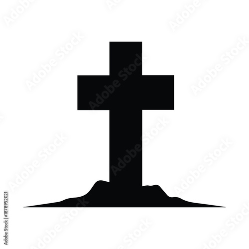 Принти на полотні Silhouetted cross on mound isolated on white background, Vector, illustration