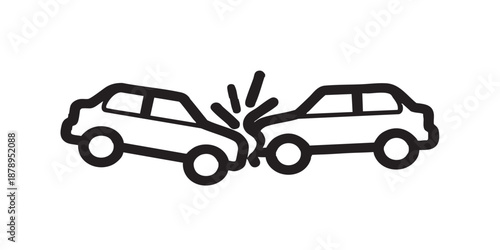 Car accident vector icon, vehicle trouble symbol, damaged car concept, black outline and filled style, isolated on transparent background, simple modern design
