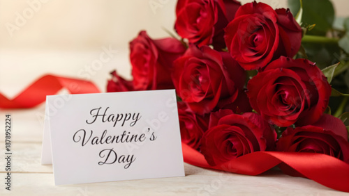 Romantic Valentine’s Day Background with Red Roses Ribbon Love and Affection.