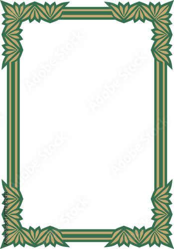 Vector gold with green square classic byzantine ornament. Rectangle, border, Ancient Greece, Eastern Roman Empire frame. Decoration of the Russian Orthodox Church
