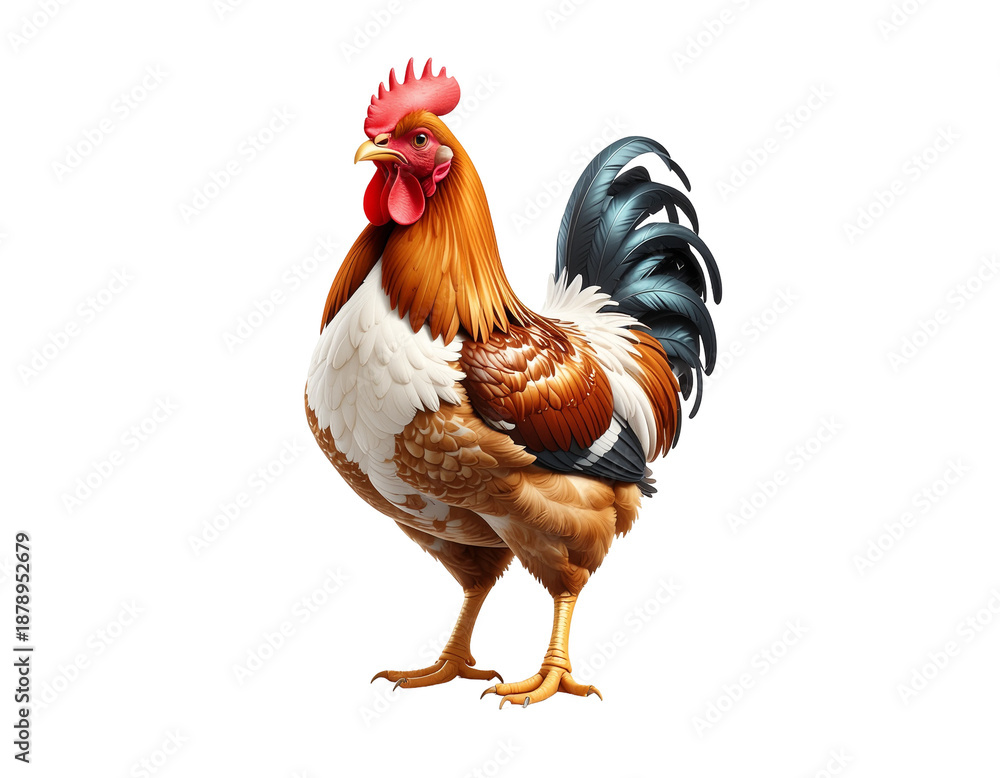 Fototapeta premium Rooster with vibrant multi-colored plumage standing proudly