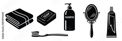Bathroom accessories set vector illustration hygiene items and personal care products isolated