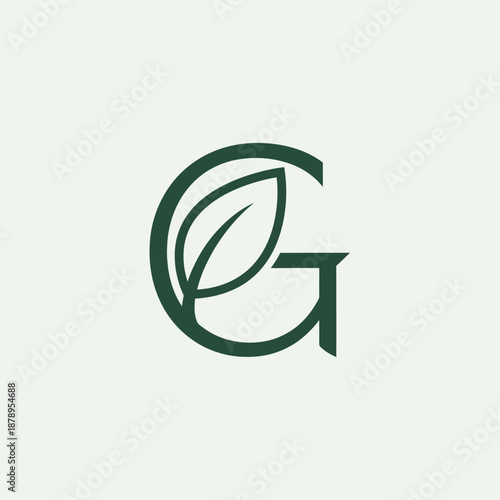 Elegant Green Letter G Logo with Leaf Symbol.