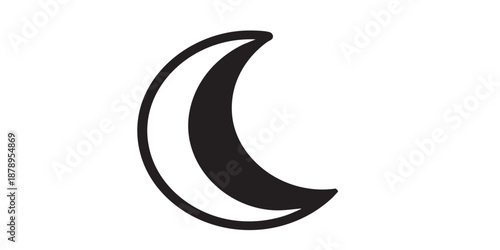 Moon vector icon, lunar symbol, night concept, black outline and filled style, isolated on transparent background, simple modern design