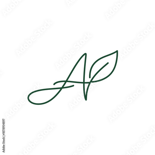 Elegant Monoline Letter A with Leaf Logo Design.