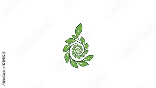 Green leaves forming a spiral shape logo design element.