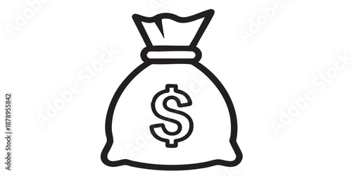Money bag vector icon, dollar currency symbol, finance concept, black outline and filled style, isolated on transparent background, simple modern design