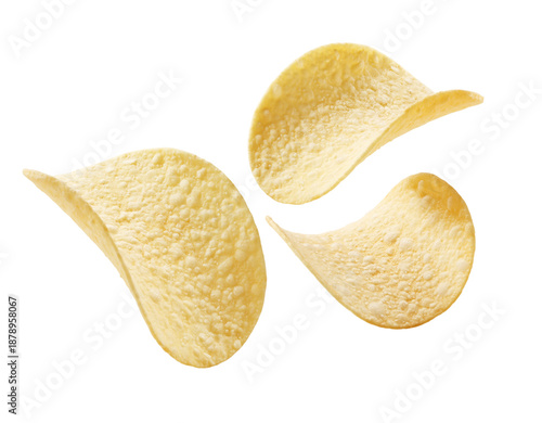 Wallpaper Mural Three Crispy Potato Chips with a Textured Surface Isolated on Black snack food Torontodigital.ca