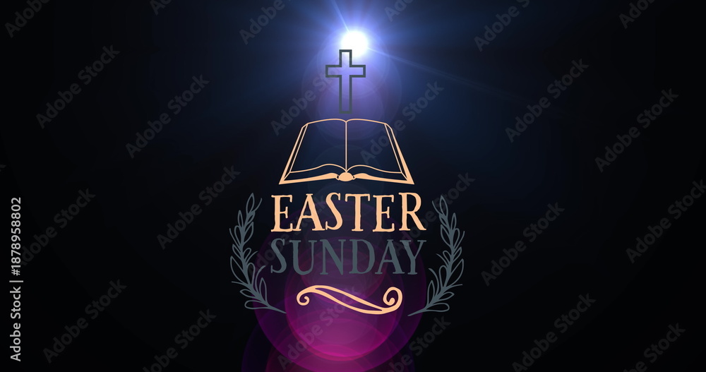 Naklejka premium Image of easter sunday on black background with light