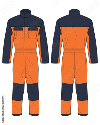 Orange and navy blue overalls workwear template