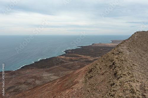 Aerial Drone View of Ridge Leading to Red Mountain Peak, Fuerteventura