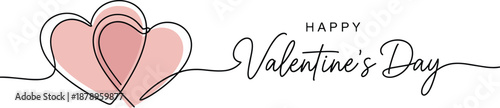 Elegant continuous line art illustration celebrating Valentine's Day, featuring two connected pastel pink hearts expressing love and togetherness in a minimalist style