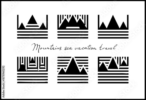 Mountains sea sun travel vacation adventure in the form of QR code, barcode