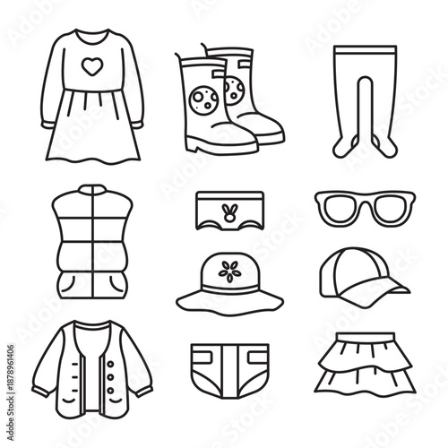 Wallpaper Mural set of line art toddler clothing icons Torontodigital.ca