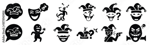 Set of silly joke icon silhouette art. Funny large pack of vector silhouette design and isolated on white background