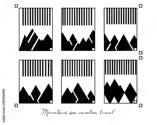Mountains sea sun travel vacation adventure in the form of QR code, barcode
