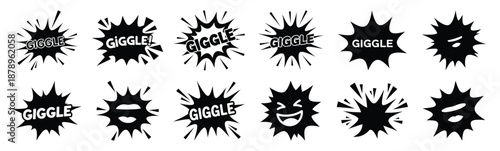 Set of comic burst giggle silhouette art. Funny large pack of vector silhouette design and isolated on white background