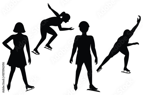 Silhouette of ice skating person. Male and Female ice skating vector symbol. Winter olympics sports icon, dancing girls silhouettes on ice. Vector illustration.