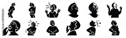 Set of comic humor laugh silhouette art. Funny large pack of vector silhouette design and isolated on white background