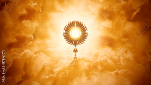 Jesus Christ in the monstrance. Sacrament of the Eucharist. Corpus Christi - 3D Illustration