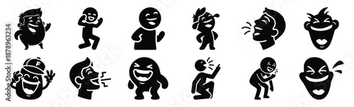 Set of funny doodle chuckle silhouette art. Funny large pack of vector silhouette design and isolated on white background