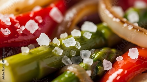 A close-up of a delicious vegetable dish with salt sprinkled on top