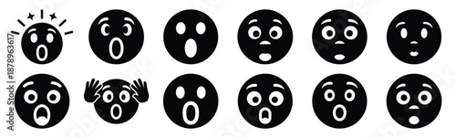 Set of funny emoji shock silhouette art. Funny large pack of vector silhouette design and isolated on white background
