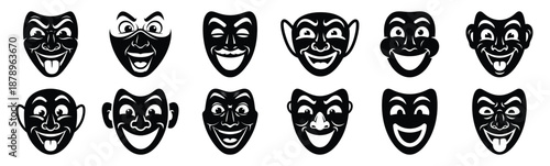 Set of funny face mask silhouette art. Funny large pack of vector silhouette design and isolated on white background