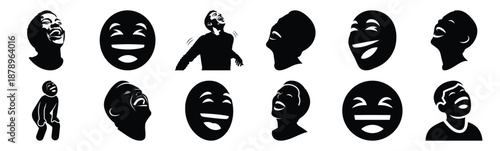 Set of funny sticker laugh silhouette art. Funny large pack of vector silhouette design and isolated on white background