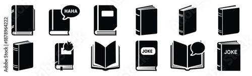 Set of joke book silhouette art. Funny large pack of vector silhouette design and isolated on white background