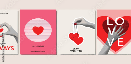 Collection of Valentine's Day greeting cards featuring heart motifs and romantic imagery for expressing love and affection
