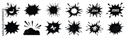 Set of joke comic burst silhouette art. Funny large pack of vector silhouette design and isolated on white background