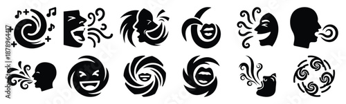 Set of joke laughter swirl silhouette art. Funny large pack of vector silhouette design and isolated on white background