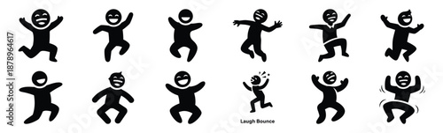 Set of laugh bounce silhouette art. Funny large pack of vector silhouette design and isolated on white background