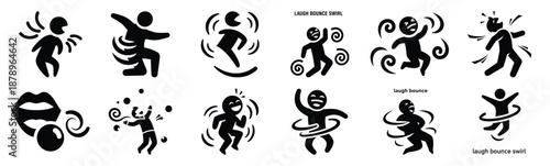 Set of laugh bounce swirl silhouette art. Funny large pack of vector silhouette design and isolated on white background