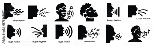 Set of laugh rhythm silhouette art. Funny large pack of vector silhouette design and isolated on white background